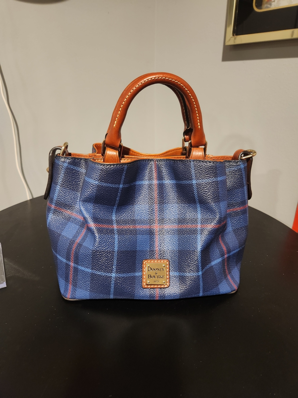 Dooney & Bourke Blue Plaid Leather-Trim Satchel